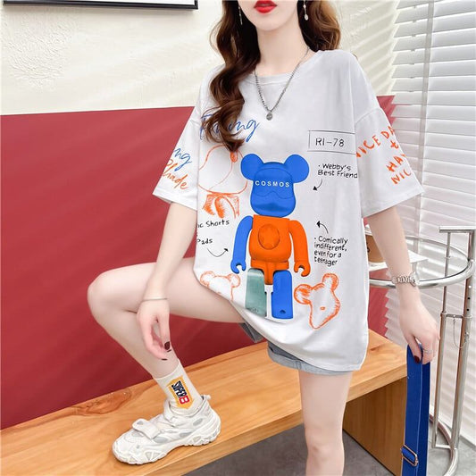 【個性派】 プリント カジュアル ビッグロゴ ゆったりトップス 半袖Tシャツ 全2色<U-4940>