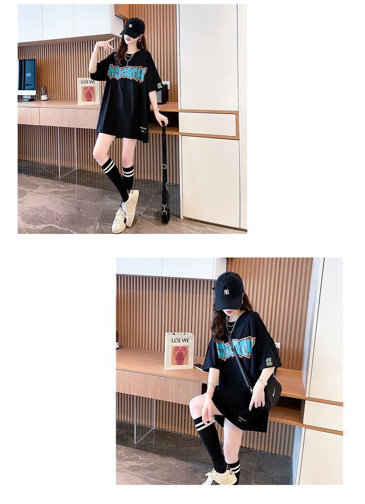 組み合わせやすい アルファベット 数字ロゴ プリントTシャツ ゆったり半袖<U-6527>