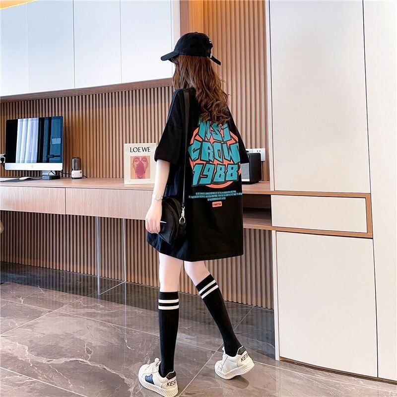 組み合わせやすい アルファベット 数字ロゴ プリントTシャツ ゆったり半袖＜U-6527＞