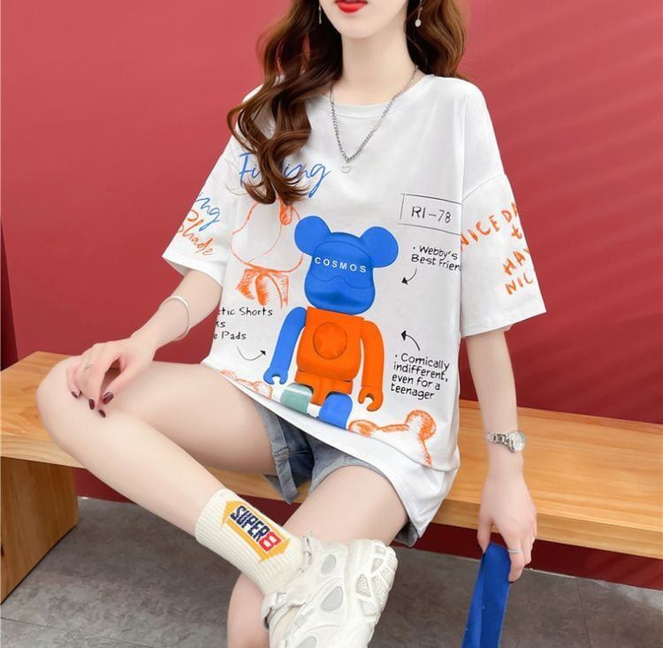 【個性派】 プリント カジュアル ビッグロゴ ゆったりトップス 半袖Tシャツ 全2色＜U-4940＞